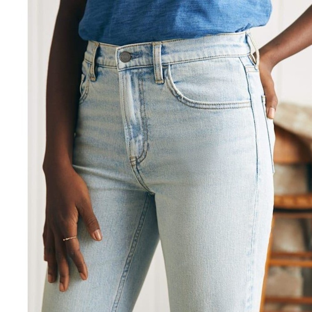 Faherty Organic Cotton Slim Straight Ankle Jeans Womens 29 Blue Cloudbreak Wash - Picture 2 of 16